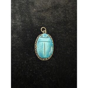 Vintage Egyptian Revival Silver & Blue Scarab Necklace Bracelet Pendant Boho